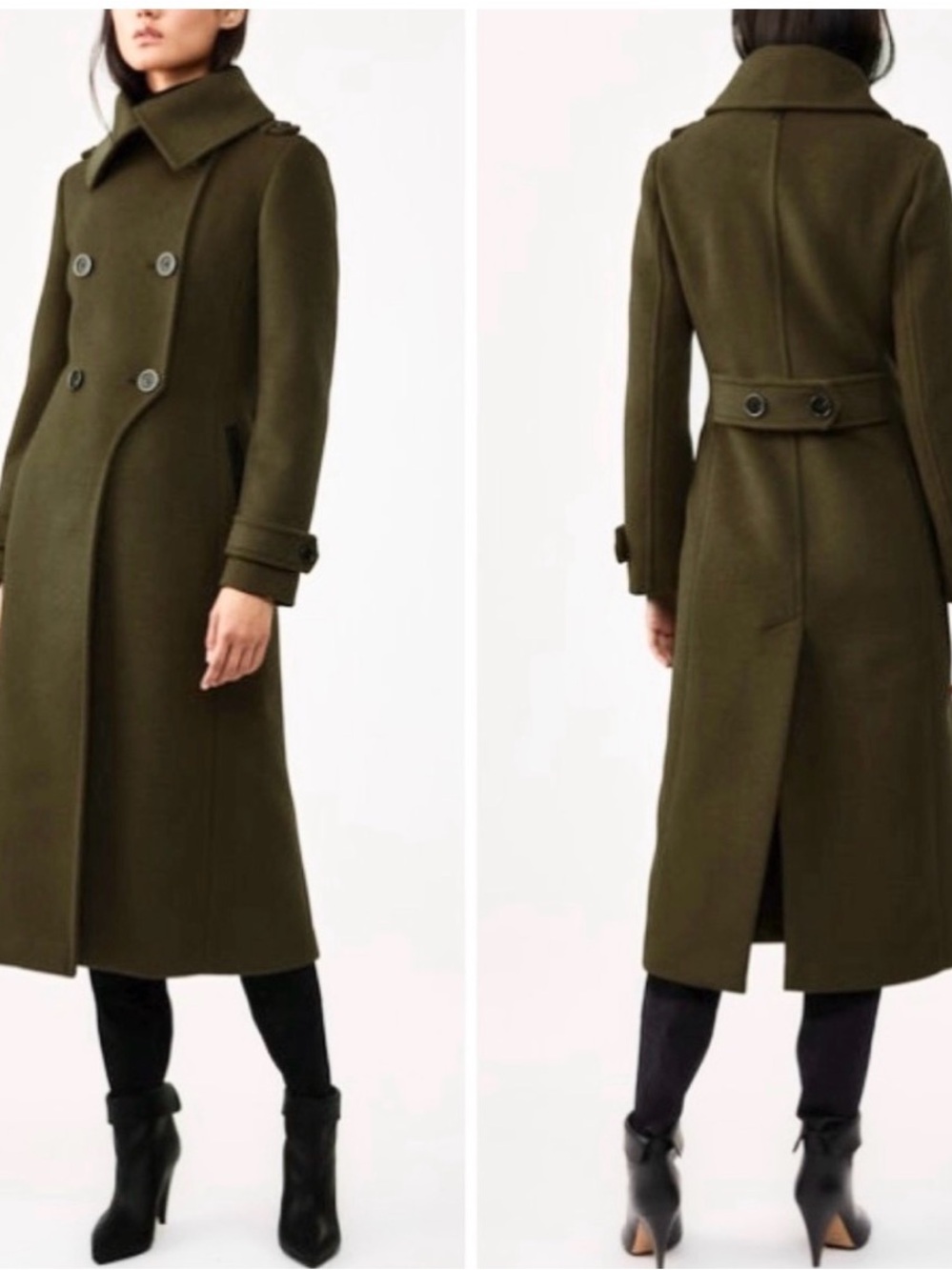 Mackage Army Green Double-Breasted Wool Pea Coat - Picture 2 of 16